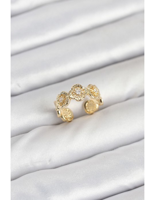 Pirinç Gold Renk Yonca Model Kadın Yüzük - TJ-BYK3894