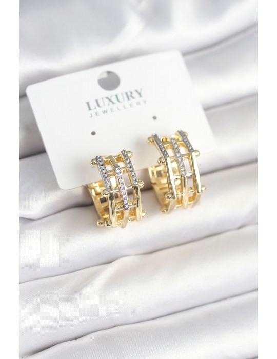 Pirinç Gold Renk Taşlı Halka Kadın Küpe - TJ-BKP11238