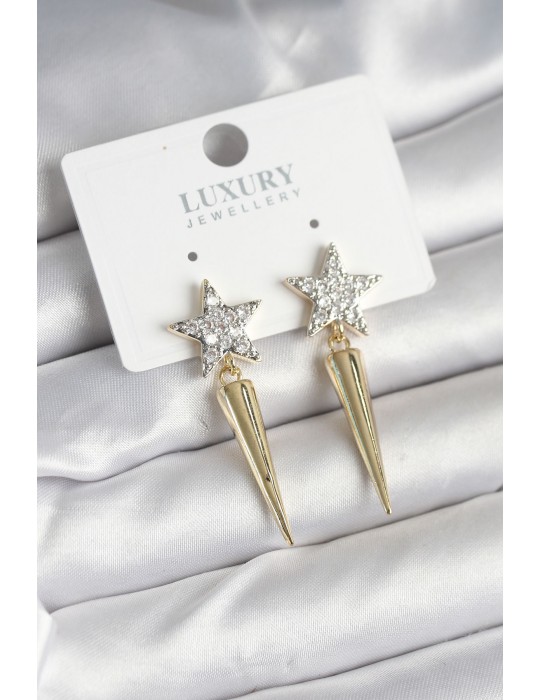 Pirinç Gold Renk Zirkon Taşlı Yıldız Model Çivi Kadın Küpe - TJ-BKP11240