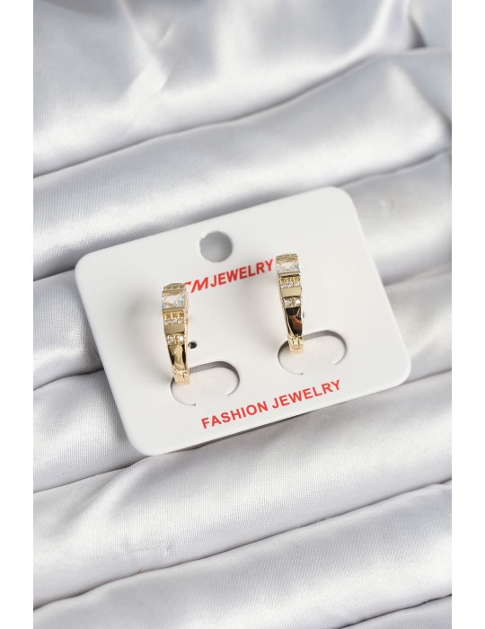 Pirinç Gold Renk Zirkon Taşlı Vintage Kadın Küpe - TJ-BKP11244