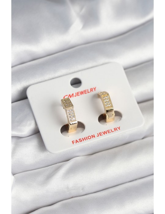 Pirinç Gold Renk Zirkon Taşlı Altıgen Kadın Küpe - TJ-BKP11245