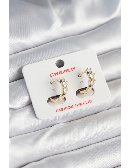 Pirinç Gold Renk Kalpli Zirkon Taşlı Kadın Küpe - TJ-BKP11246