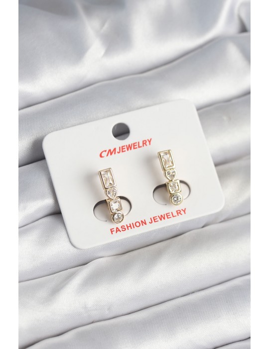 Pirinç Gold Renk Zirkon Taşlı Vintage Kadın Küpe - TJ-BKP11247