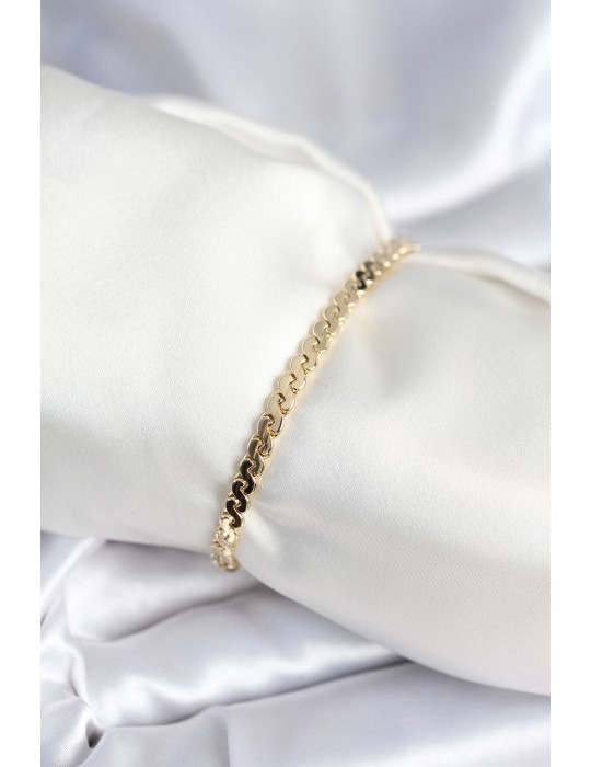 Pirinç Gold Renk Yassı Zincir Model Kadın Bileklik - TJ-BB7960