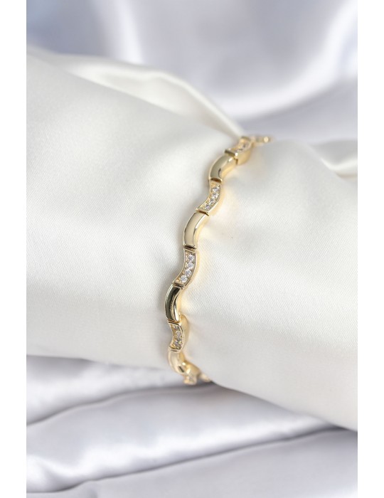 Pirinç Gold Renk Dalgalı Model Kadın Bileklik - TJ-BB7962