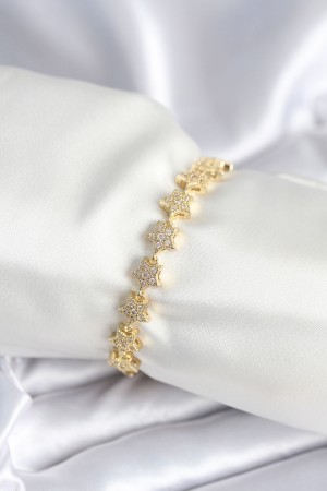 Pirinç Gold Renk Yıldız Model Kadın Bileklik - TJ-BB7980