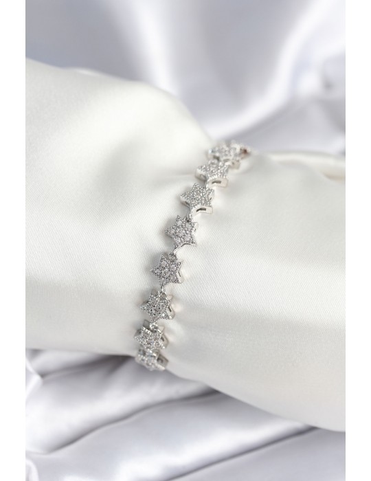 Pirinç Gümüş Renk Yıldız Model Kadın Bileklik - TJ-BB7979