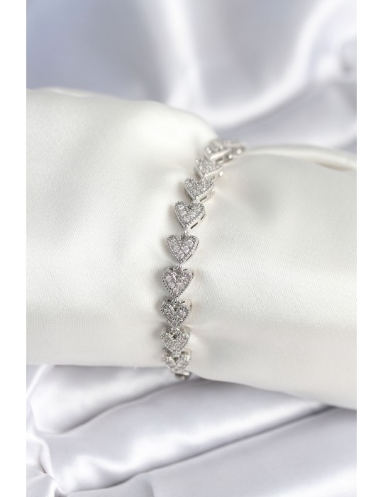 Pirinç Gümüş Renk Kalp Model Kadın Bileklik - TJ-BB7981