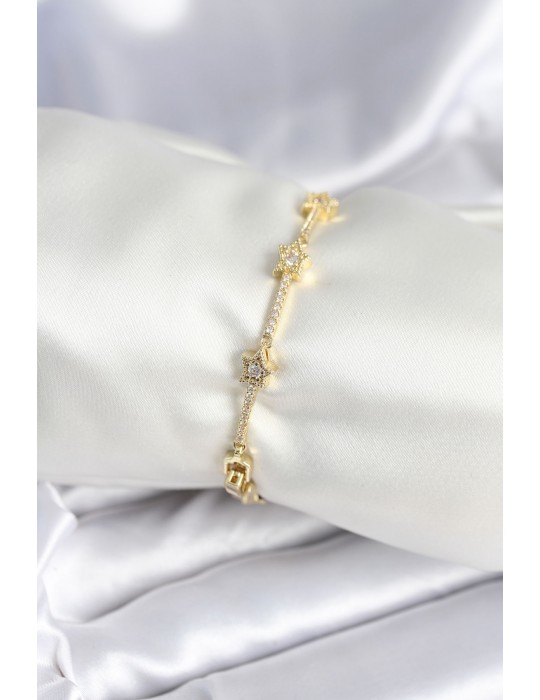 Pirinç Gold Renk Halley Yıldız Model Kadın Bileklik - TJ-BB7984