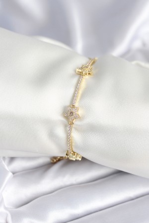Pirinç Gold Renk Yıldız Model Kadın Bileklik - TJ-BB7986