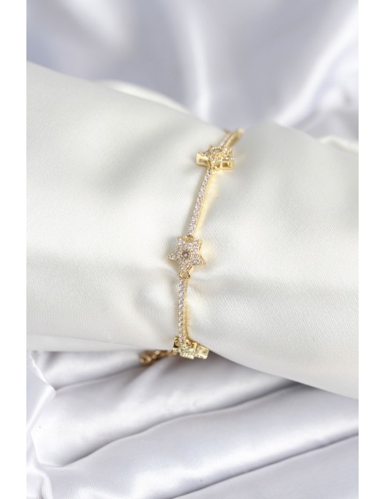 Pirinç Gold Renk Yıldız Model Kadın Bileklik - TJ-BB7986