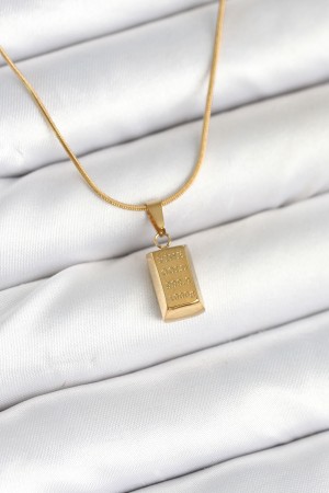 316L Çelik Gold Renk Mini Külçe Altın Model Kolye - TJ-BKO10603
