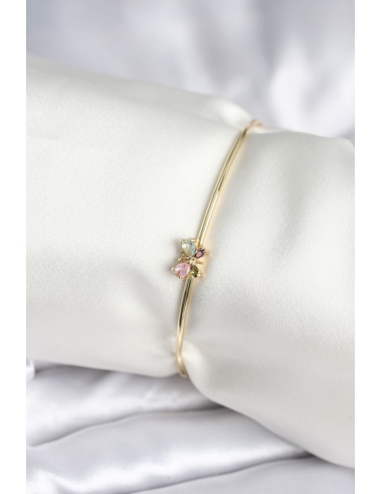Renkli Figür Gold Renk Pirinç Kadın Bileklik - TJ-BB8004