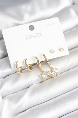 Pirinç Gold Renk Yıldız Model 925 Gümüş Çivili Kadın Küpe Seti - TJ-BKP11256 Pirinç Gold Renk Yıldız Model 925 Gümüş Çivili Kadın Küpe Seti - TJ-BKP11256