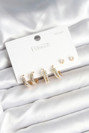 Pirinç Gold Renk Zirkon Taşlı 925 Gümüş Çivili Kadın Küpe Seti - TJ-BKP11257 Pirinç Gold Renk Zirkon Taşlı 925 Gümüş Çivili Kadın Küpe Seti - TJ-BKP11257