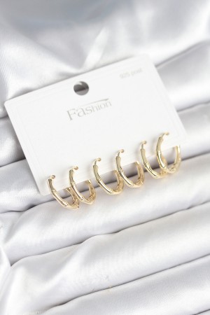 Pirinç Gold Renk Kemik Halka Model 925 Ayar Gümüş Çivili Kadın Küpe Seti - TJ-BKP11261