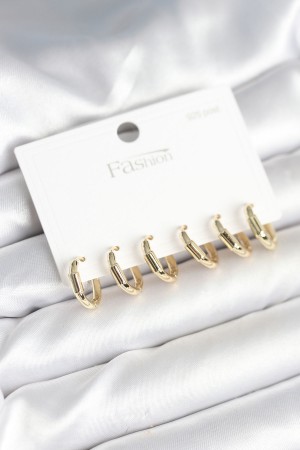 Gold Renk Pirinç Halka Model 925 Ayar Gümüş Çivili Kadın Küpe Seti - TJ-BKP11263 Gold Renk Pirinç Halka Model 925 Ayar Gümüş Çivili Kadın Küpe Seti - TJ-BKP11263