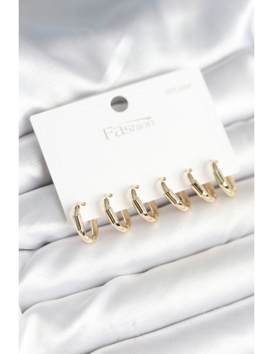 Gold Renk Pirinç Halka Model 925 Ayar Gümüş Çivili Kadın Küpe Seti - TJ-BKP11263