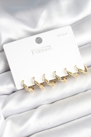 Gold Renk Pirinç Sarmal Model 925 Ayar Gümüş Çivili Kadın Küpe Seti - TJ-BKP11265 Gold Renk Pirinç Sarmal Model 925 Ayar Gümüş Çivili Kadın Küpe Seti - TJ-BKP11265