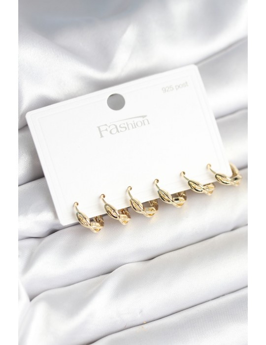 Gold Renk Pirinç Sarmal Model 925 Ayar Gümüş Çivili Kadın Küpe Seti - TJ-BKP11265