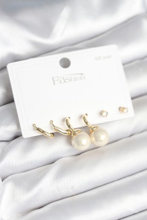 Gold Renk Pirinç 925 Ayar Gümüş Çivili Kadın Küpe Seti - TJ-BKP11269 Gold Renk Pirinç 925 Ayar Gümüş Çivili Kadın Küpe Seti - TJ-BKP11269