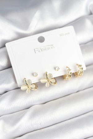 Model Gold Renk Pirinç 925 Ayar Gümüş Çivili Kadın Küpe Seti - TJ-BKP11271 Model Gold Renk Pirinç 925 Ayar Gümüş Çivili Kadın Küpe Seti - TJ-BKP11271