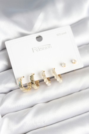 Gold Renk Pirinç Halka 925 Ayar Gümüş Çivili Kadın Küpe Seti - TJ-BKP11272 Gold Renk Pirinç Halka 925 Ayar Gümüş Çivili Kadın Küpe Seti - TJ-BKP11272