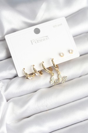 Gold Renk Pirinç Model 925 Ayar Gümüş Çivili Kadın Küpe Seti - TJ-BKP11273 Gold Renk Pirinç Model 925 Ayar Gümüş Çivili Kadın Küpe Seti - TJ-BKP11273