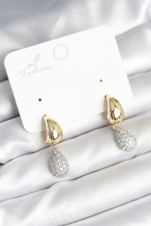 Gold Renk Zirkon Taşlı Damla Pirinç Kadın Küpe - TJ-BKP11288 Gold Renk Zirkon Taşlı Damla Pirinç Kadın Küpe - TJ-BKP11288