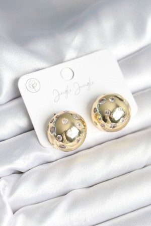 Pirinç Gold Renk Zirkon Taşlı Kadın Küpe - TJ-BKP11292