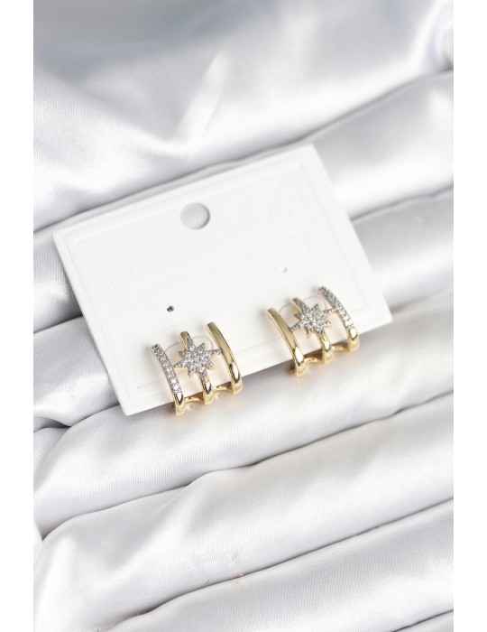 Kaburga Model Kutup Yıldızı Detaylı Gold Renk Kadın Küpe - TJ-BKP11296