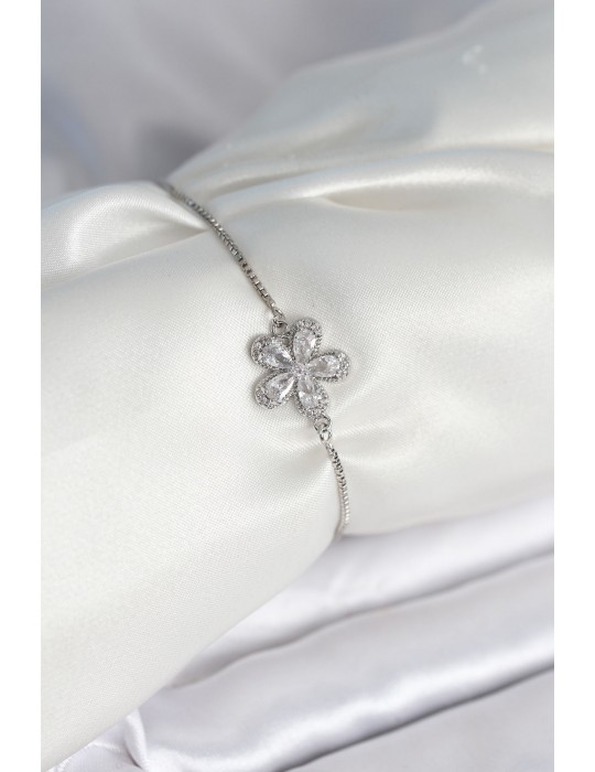 Çiçek Model Asansörlü Gümüş Renk Kadın Bileklik - TJ-BB8012