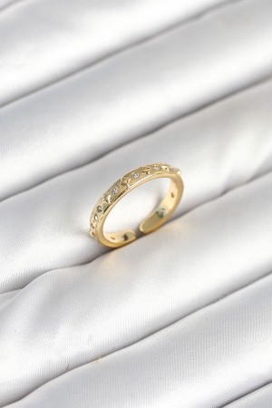 Pirinç Gold Renk Zirkon Taşlı Kadın Yüzük - TJ-BYK3903