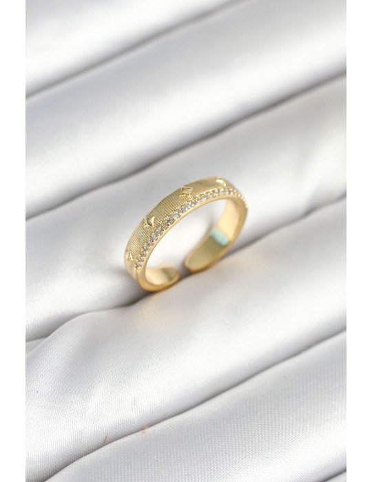 Gold Renk Şerit Zirkon Taşlı Kadın Yüzük - TJ-BYK3905