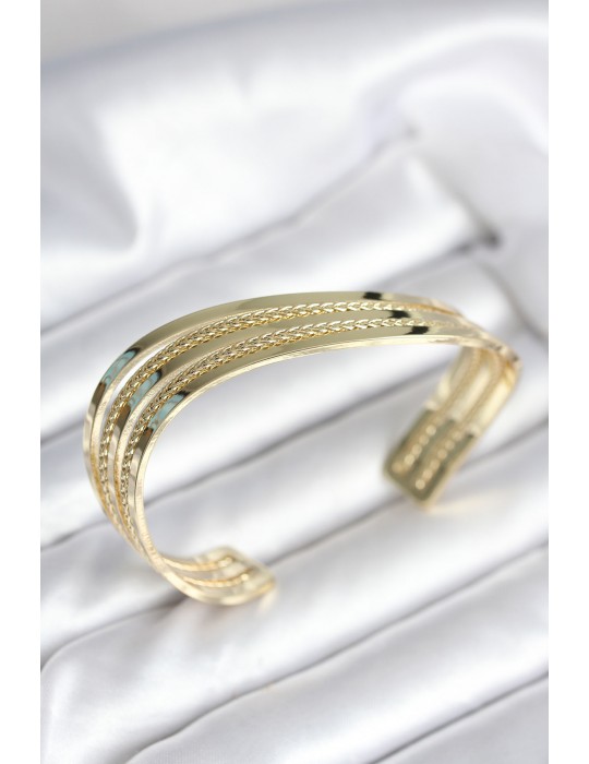Eğik Şerit Model Gold Renk Pirinç Kadın Bileklik - TJ-BB8019