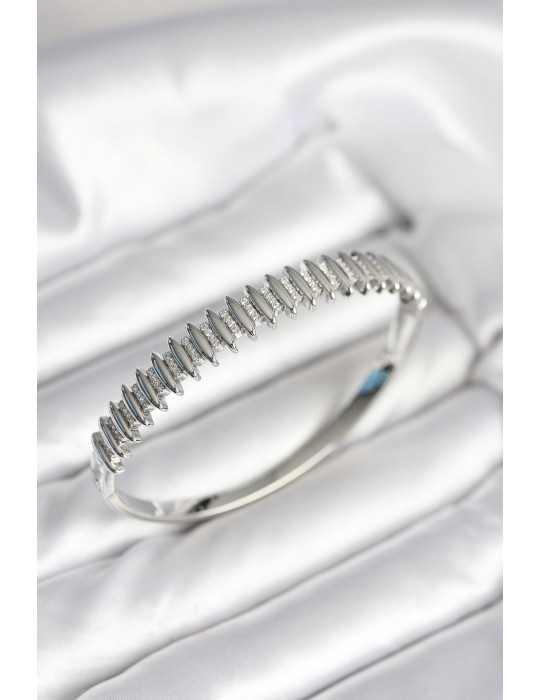 Gümüş Renk Zirkon Taşlı Pirinç Kadın Kelepçe - TJ-BB8020