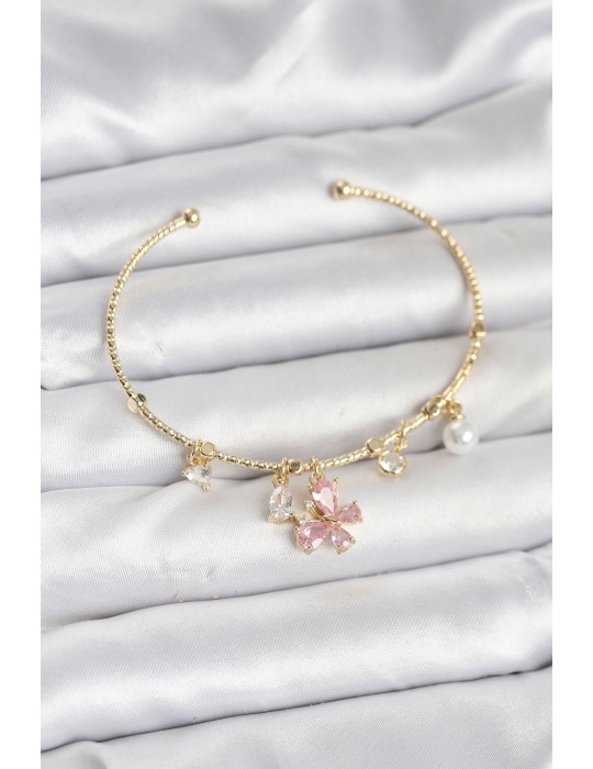 Pembe Charmlı Gold Renk Kadın Bileklik - TJ-BB8031