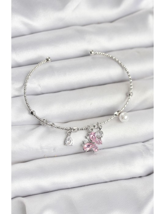 Pembe Charmlı Gümüş Renk Kadın Bileklik - TJ-BB8032