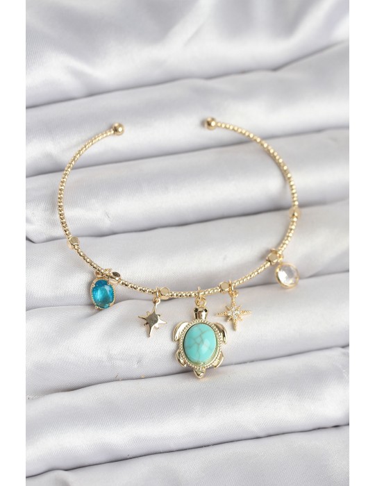 Caretta Caretta Charmlı Gold Renk Kadın Bileklik - TJ-BB8033