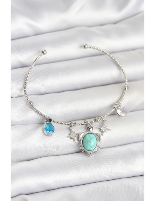 Caretta Caretta Charmlı Gümüş Renk Kadın Bileklik - TJ-BB8034