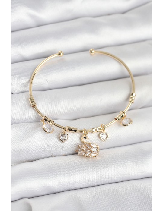 Kuğu Charmlı Gold Renk Kadın Bileklik - TJ-BB8035