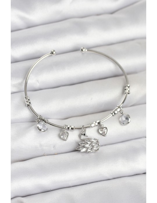 Kuğu Charmlı Gümüş Renk Kadın Bileklik - TJ-BB8036