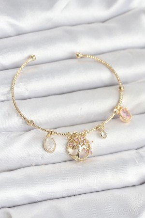 Hayat Ağacı Charmlı Gold Renk Pirinç Kadın Bileklik - TJ-BB8037