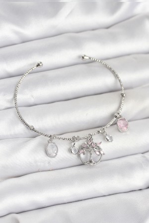 Hayat Ağacı Charmlı Gümüş Renk Pirinç Kadın Bileklik - TJ-BB8038