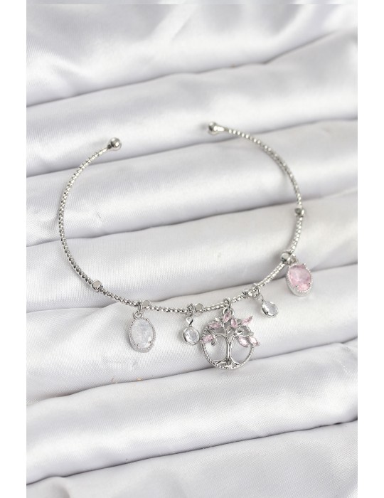 Hayat Ağacı Charmlı Gümüş Renk Pirinç Kadın Bileklik - TJ-BB8038