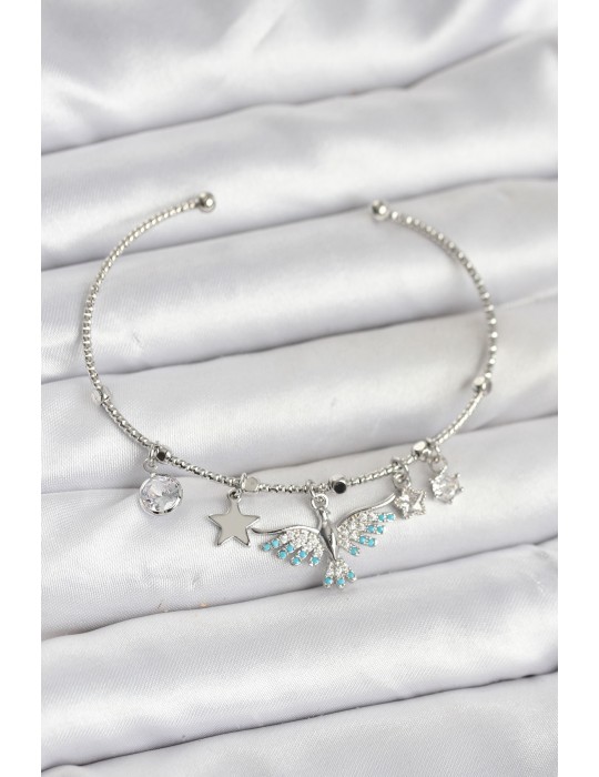 Anka Kuşu Charmlı Gümüş Renk Pirinç Kadın Bileklik - TJ-BB8040