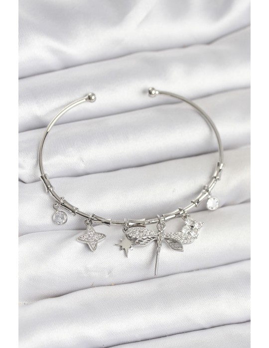 Yusufçuk Charmlı Gümüş Renk Pirinç Kadın Bileklik - TJ-BB8046