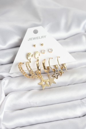 Gold Renk Yıldızlı Set 6 Çift Kadın Küpe Seti - TJ-BKP11320 Gold Renk Yıldızlı Set 6 Çift Kadın Küpe Seti - TJ-BKP11320