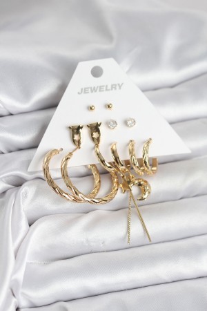 Gold Renk Pirinç 6'lı Kadın Küpe Seti - TJ-BKP11322 Gold Renk Pirinç 6'lı Kadın Küpe Seti - TJ-BKP11322