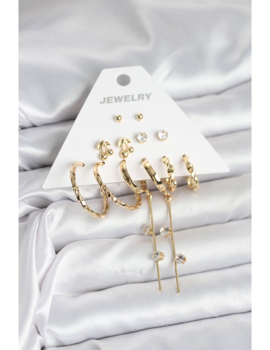 Gold Renk 6 Çift Pirinç Kadın Küpe Seti - TJ-BKP11326